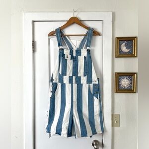 Levi's Silvertab Jeans Blue and White Overalls size M Western Boho Striped